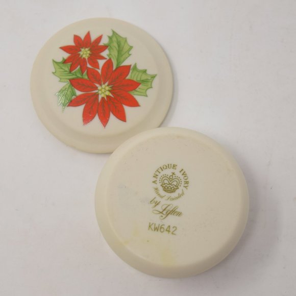 Vintage Lefton December Trinket Box and Lid Poinsettia KW642 Christmas Holiday - Picture 8 of 10